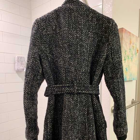 Express Long Black & White Tweed Coat - Picture 2 of 2